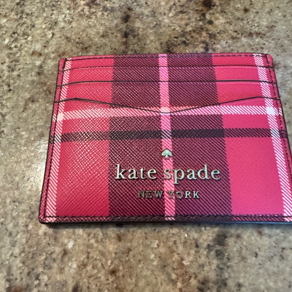 NWOT Kate Spade Pink Plaid Card Holder